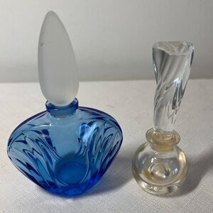 Vintage Blue Avon bottle and Clear Glass Perfume Bottle. Cute!